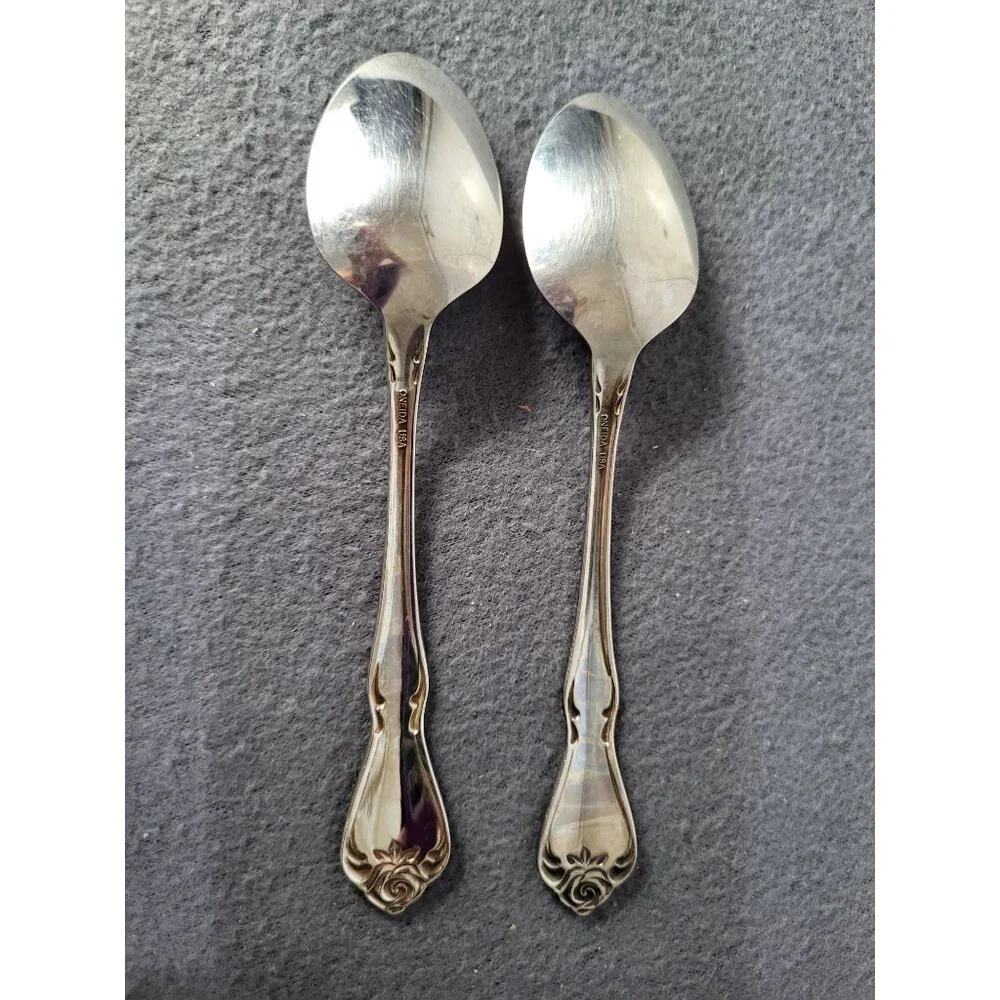 ONEIDA USA ARBOR ROSE-TRUE ROSE Stainless Steel Teaspoons Set of 2 - Picture 2 of 7